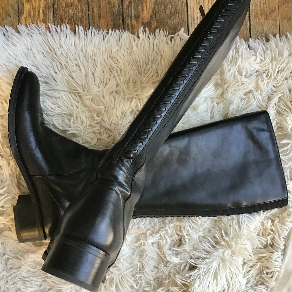 Aquatalia black one and a half inch heel knee high boots